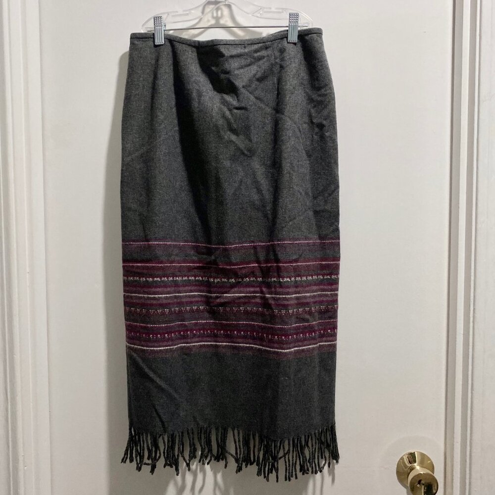 Vintage Wool Fringes Mid Rise Pencil Preppy Heritage Western Midi Office Skirt 8